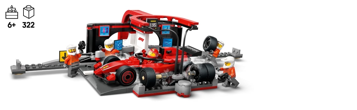 Конструктор купити LEGO City Піт-стоп і піт-екіпаж F1® з болідом Ferrari для віку 6 років, 7 років, 8 років, 9 років