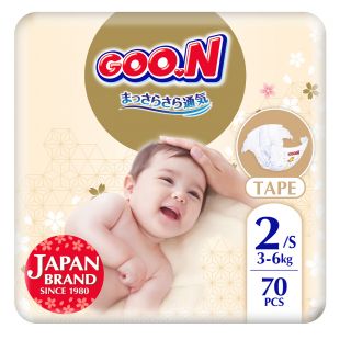 Подгузники Goo.N Premium Soft для детей 2, 3-6 кг, 70 шт., на липучках (F1010101-153)